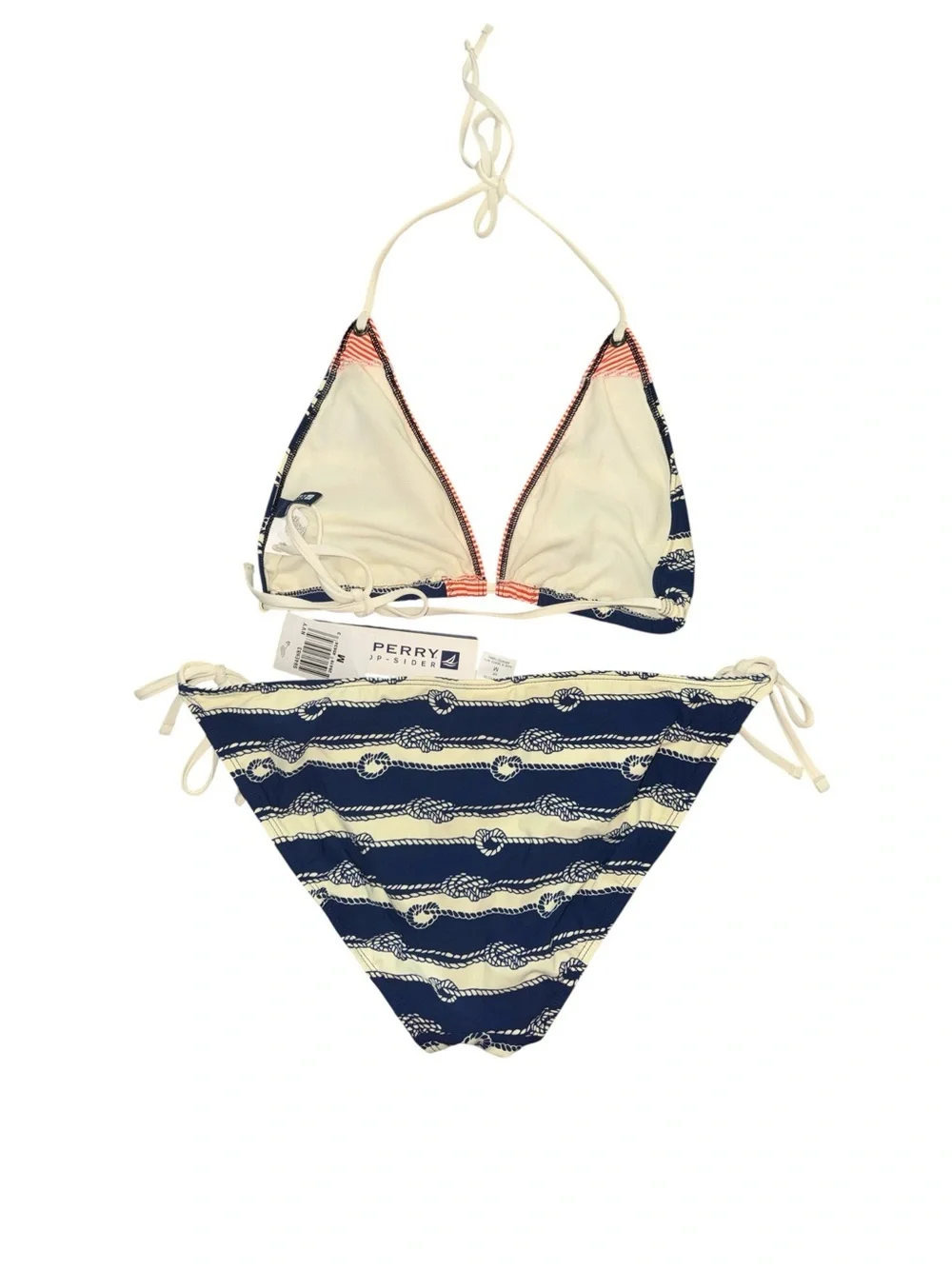 Sperry Navy, Cream & Coral Striped Triangle Bikini 2-PC Nautical Swimwear Set